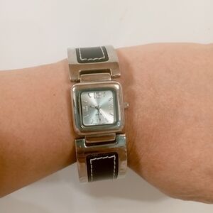 Vintage Silver Tone and Black Square Face Watch
